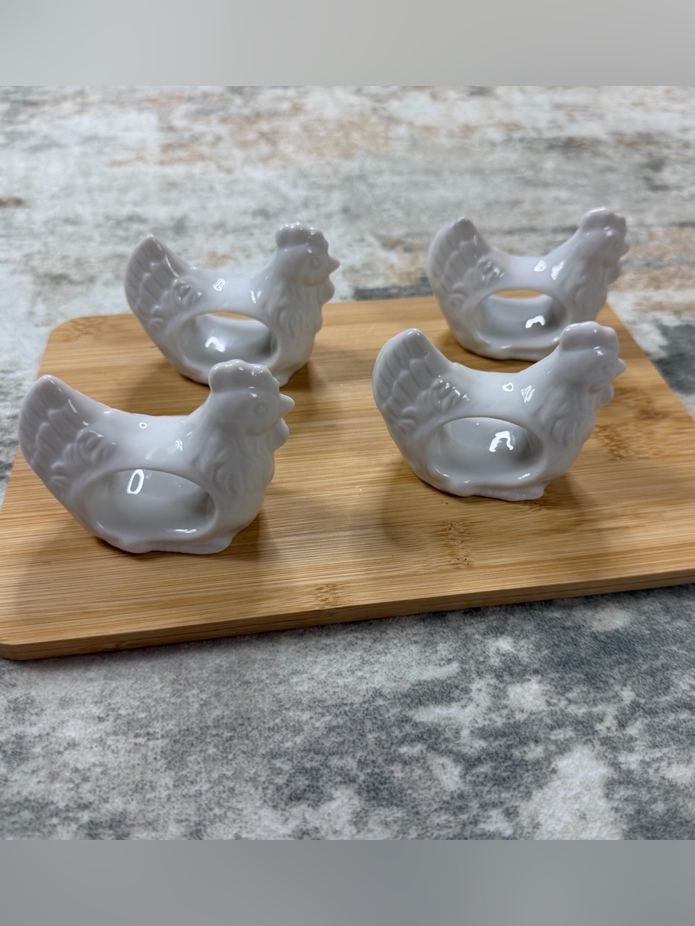 VTG set of 4 white porcelain chicken rooster napkin rings Japan